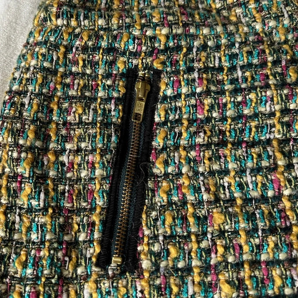 J. Crew Factory Tweed Gold Zip Mini Skirt Size 4 Preppy - Picture 3 of 8